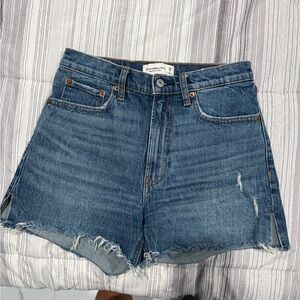 Abercrombie & Fitch Women's High-Rise Distressed Denim Shorts Blue Spring Break